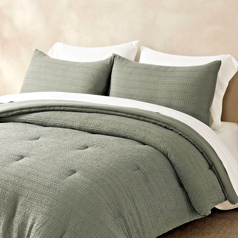 Evergrace 3-Piece King Size Waffle Comforter Set Natural Green NWT